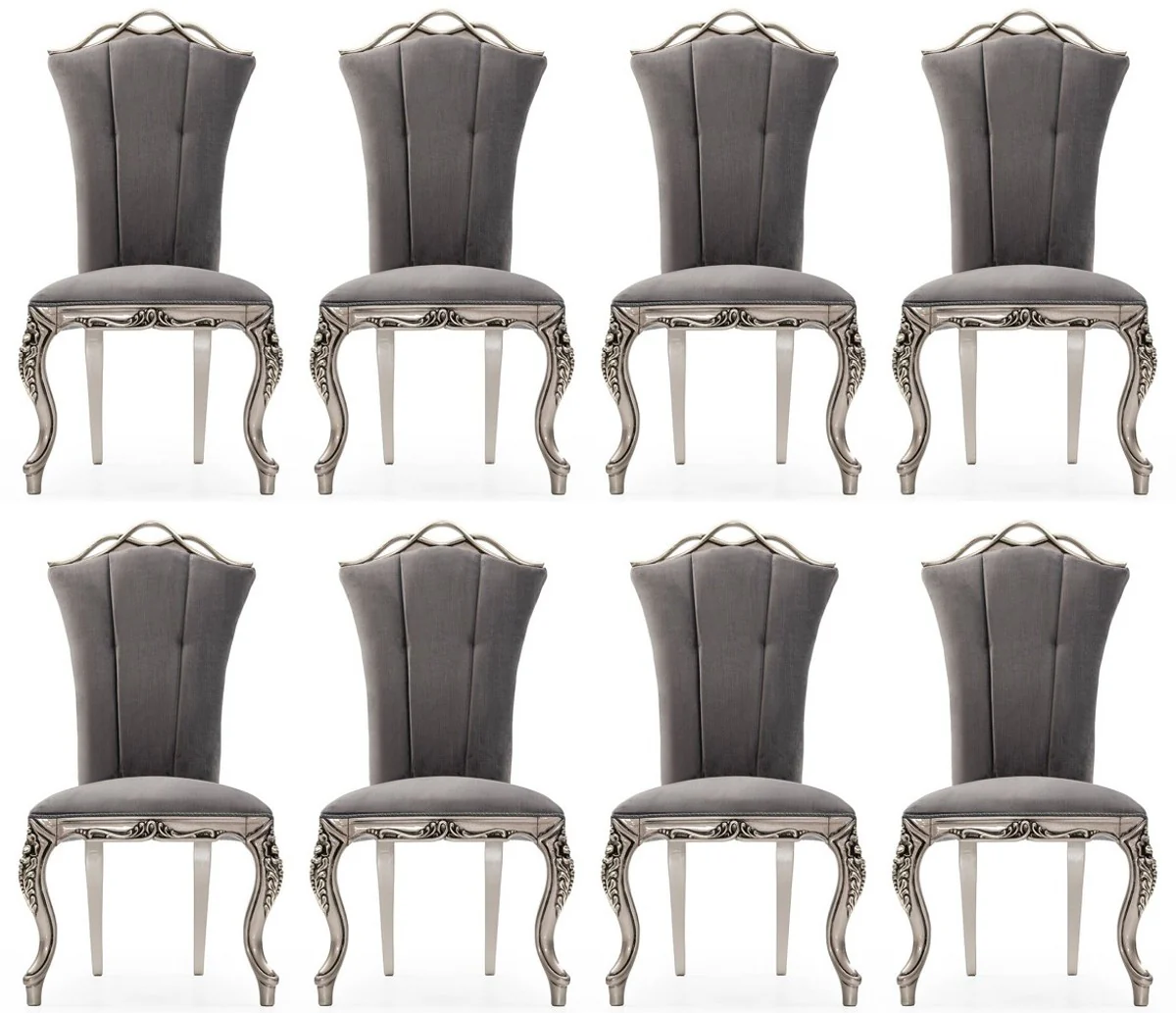 Luxury Baroque Dining Room Chair Set of 8 Gray / Silver - Magnificent Baroque Style Kitchen Chairs - Luxury Dining Room Furniture in Baroque Style - Baroque Dining Room Furniture - Baroque Style Furniture