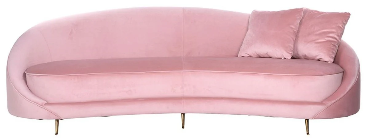 Luxury velvet sofa pink / gold 240 x 100 x H. 77 cm - Curved living room sofa with 2 decorative pillows - Luxury living room furniture