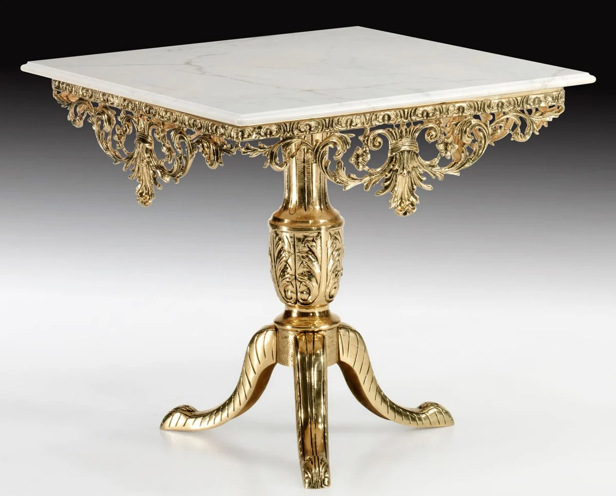 Luxury Baroque Dining Table Gold / White - Square Bronze Dining Room Table with Marble Top - Luxury Dining Room Furniture in Baroque Style - Baroque Furniture - Noble & Magnificent