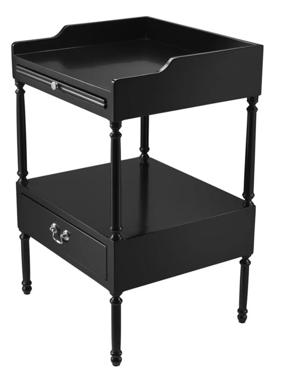 Luxury living room side table black / silver 48 x 42 x H. 73 cm - living room furniture