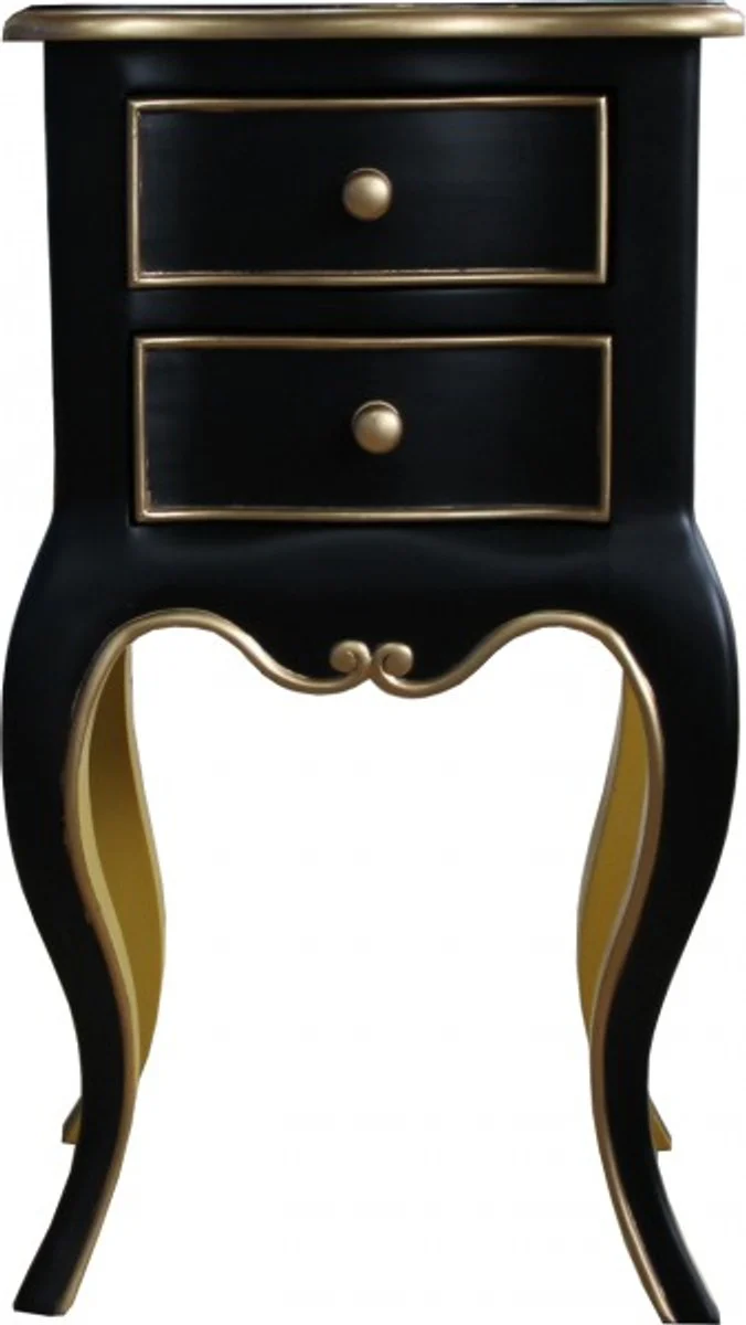 Baroque chest of drawers with 2 drawers black / yellow / gold H 70 cm, W 38 cm - - bedside table console - bedside cabinet