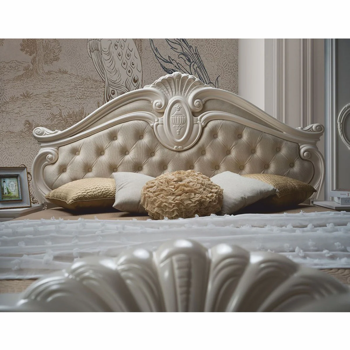 Luxury Baroque Double Bed Cream - Magnificent Baroque Bedroom Furniture