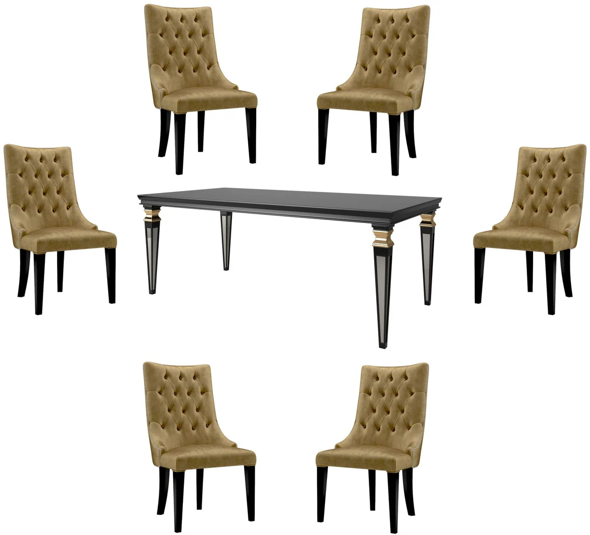 Luxury Baroque Dining Room Set Gold / Black / Silver - 1 Dining Room Table & 6 Dining Chairs - Dining Room Furniture in Baroque Style - Luxury Quality - Noble & Magnificent