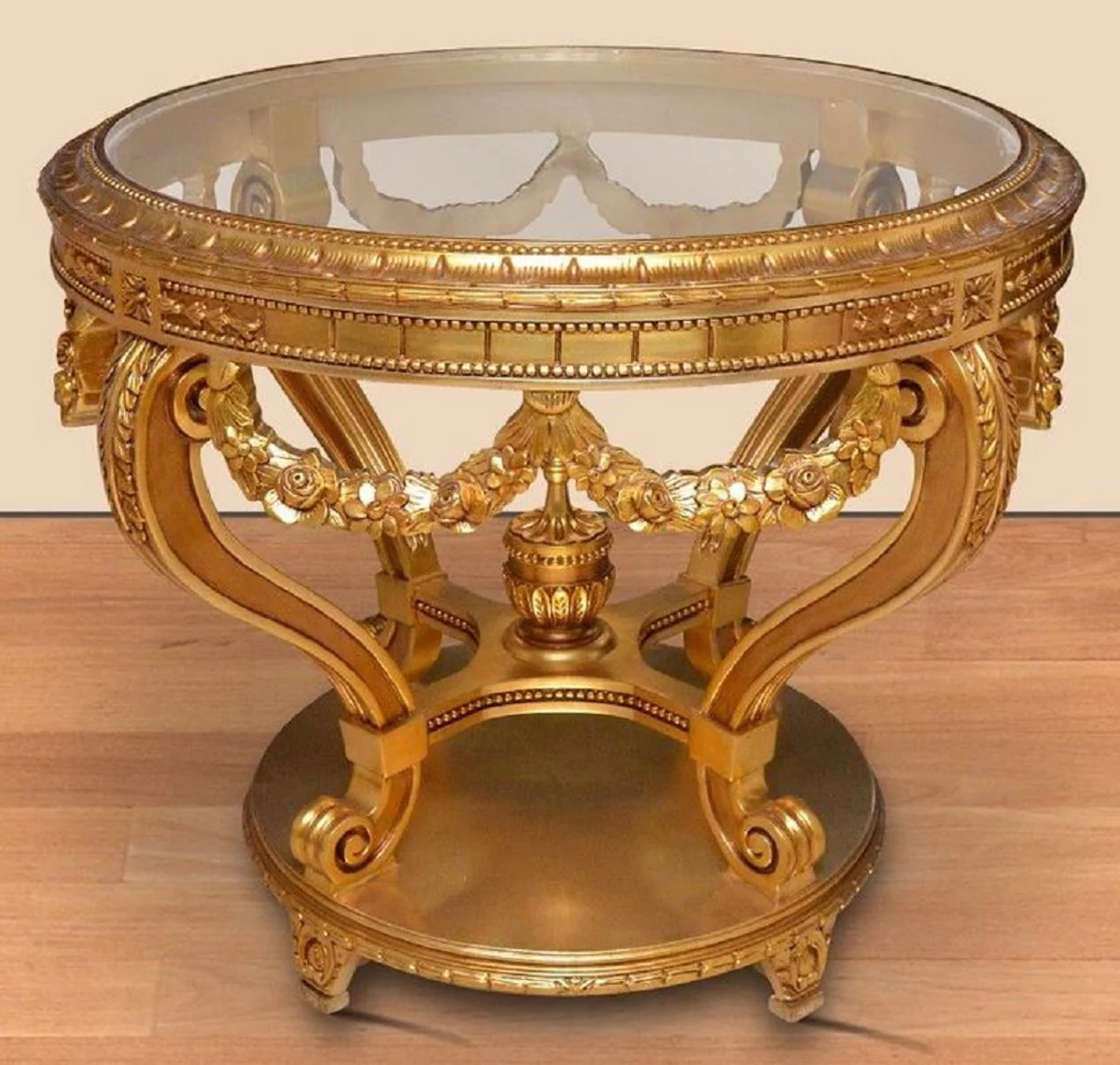 Baroque Conference Table Gold - Round Solid Wood Office Table with Glass Top - Baroque Office Furniture - Noble & Magnificent