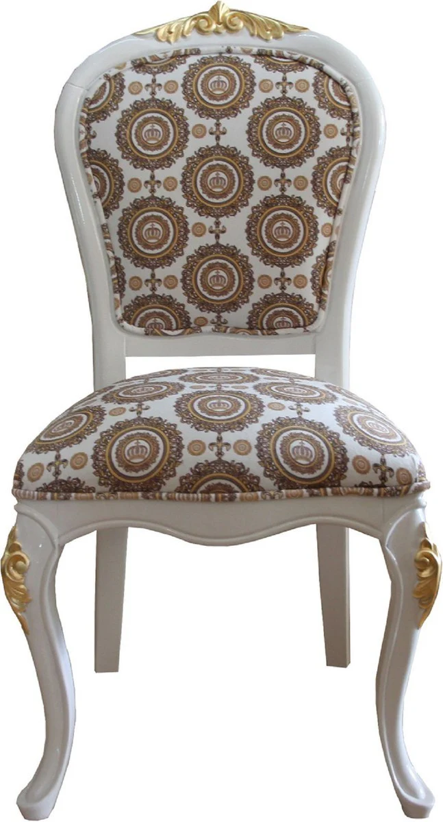 Pompöös by Luxury Baroque Dining Room Chairs with Crown White / Gold - Pompöös Baroque Chairs designed by Harald Glööckler - 4 Dining Room Chairs - Baroque Dining Room Furniture