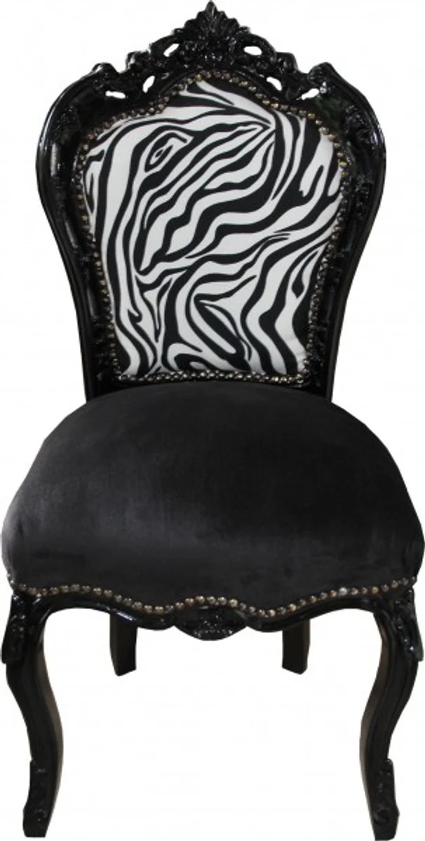 Baroque dining room chair without armrests black/zebra/black - antique furniture zebra