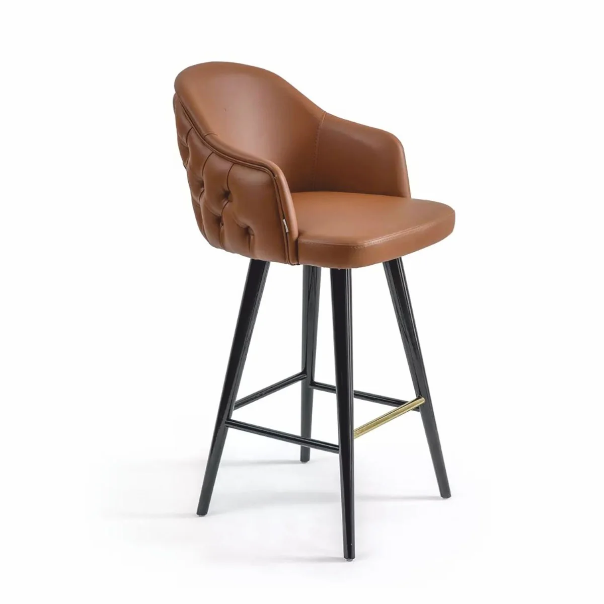 Luxury Chesterfield faux leather bar chair brown / black / gold H. 108 cm - Hotel & Bar Furniture