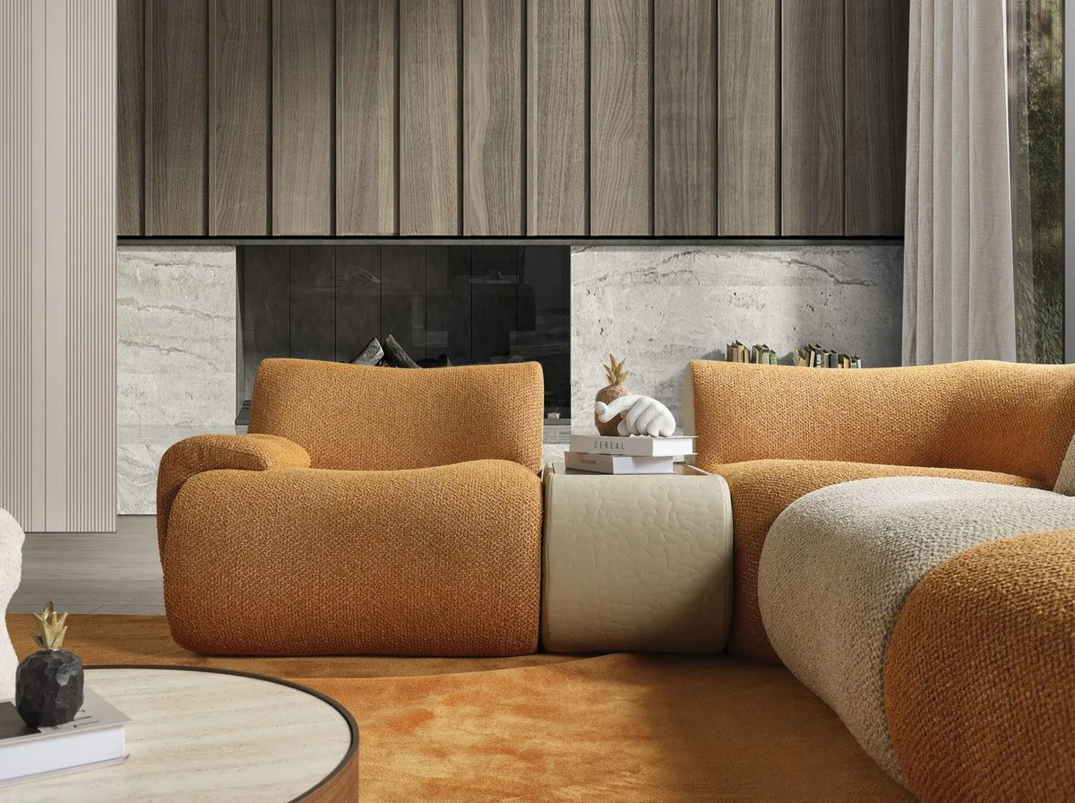 Luxury corner sofa brown / cream / gray 340 x 232 x H. 72 cm - Modular 6-piece living room sofa - Hotel sofa - Living room furniture - Hotel furniture - Luxury furniture