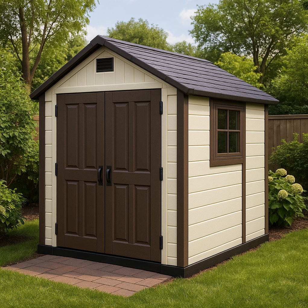 Gartenhaus aus Kunstharz 210x190x225 cm Beige/Braun pcXyOfG398kA