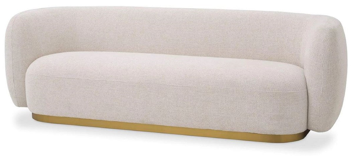 Luxury sofa cream / brass 223 x 96 x H. 71 cm - living room sofa - hotel sofa - living room furniture - hotel furniture - luxury furniture - luxury furnishings - living room furnishings