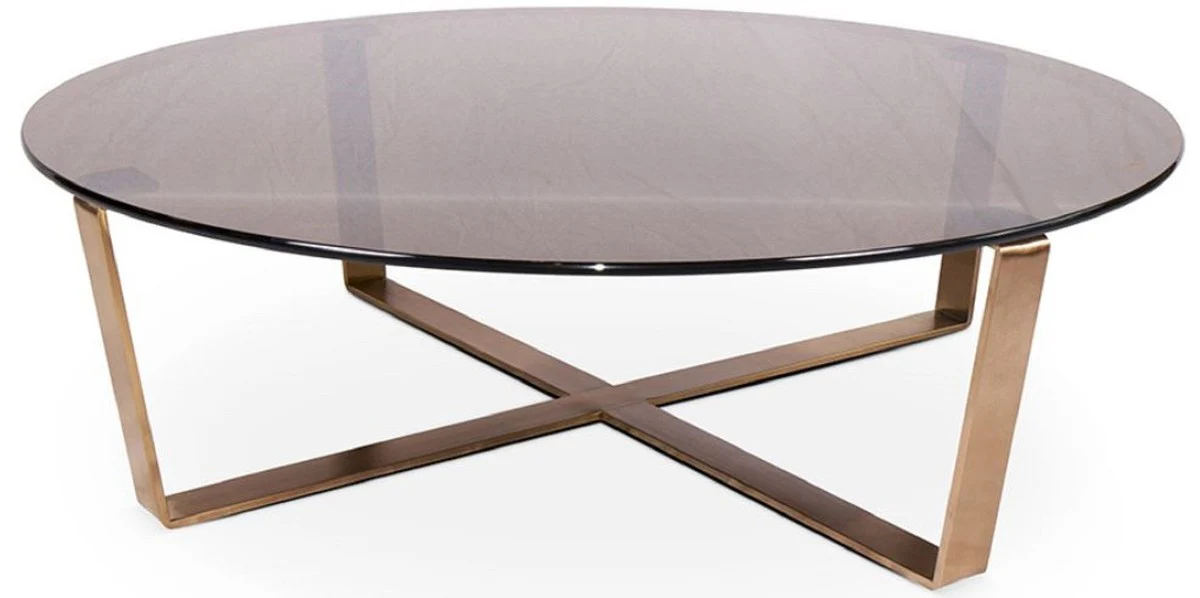 Luxury coffee table bronze / rose gold Ø 105 x H. 38 cm - Round living room table with glass top and stainless steel frame - Luxury furniture