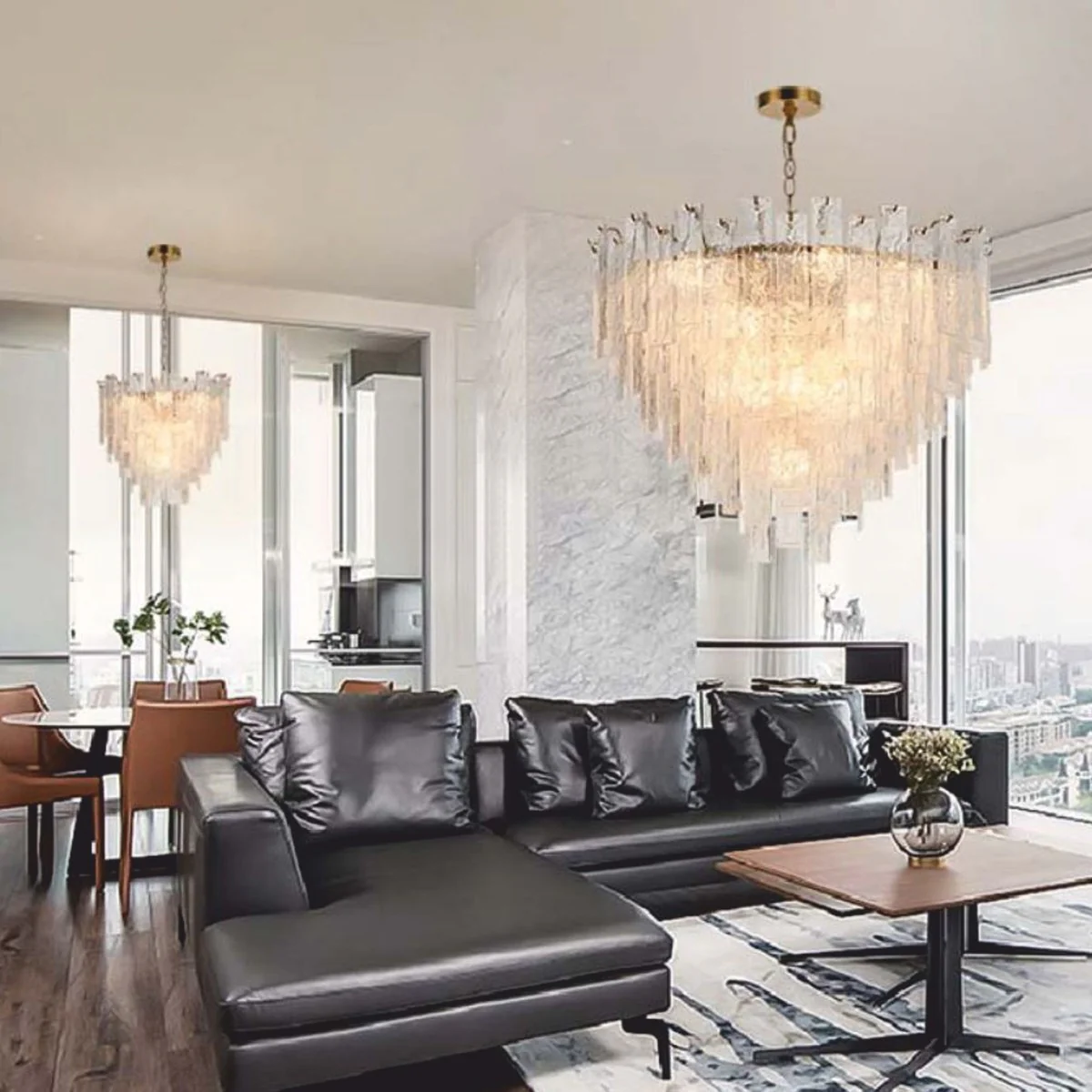 Luxury glass chandelier brass Ø 52 cm - hotel & living room chandelier