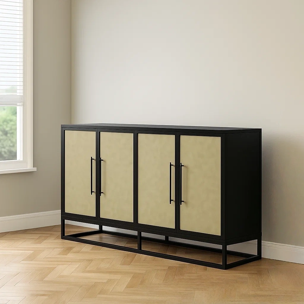 Küchenschrank, schwarz, Holz und Metall, geeignet für die Küche, 156 x 39 x 84 cm