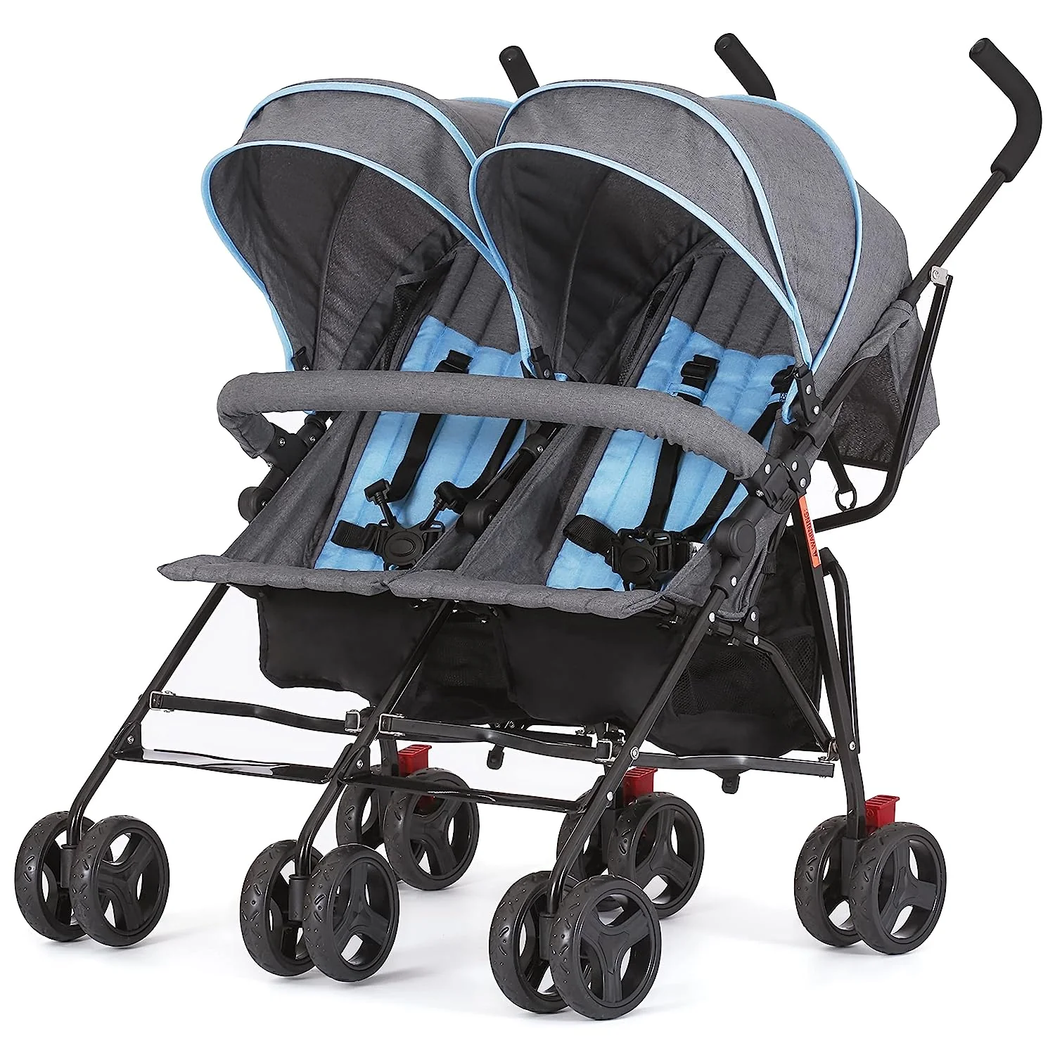 Zwillings-Regenschirm-Kinderwagen in Mint, leichter Doppel-Kinderwagen für Säuglinge und Kleinkinder, kompakt, einfach zusammenklappbar, großer Aufbewahrungskorb, großes und verstellbares Verdeck