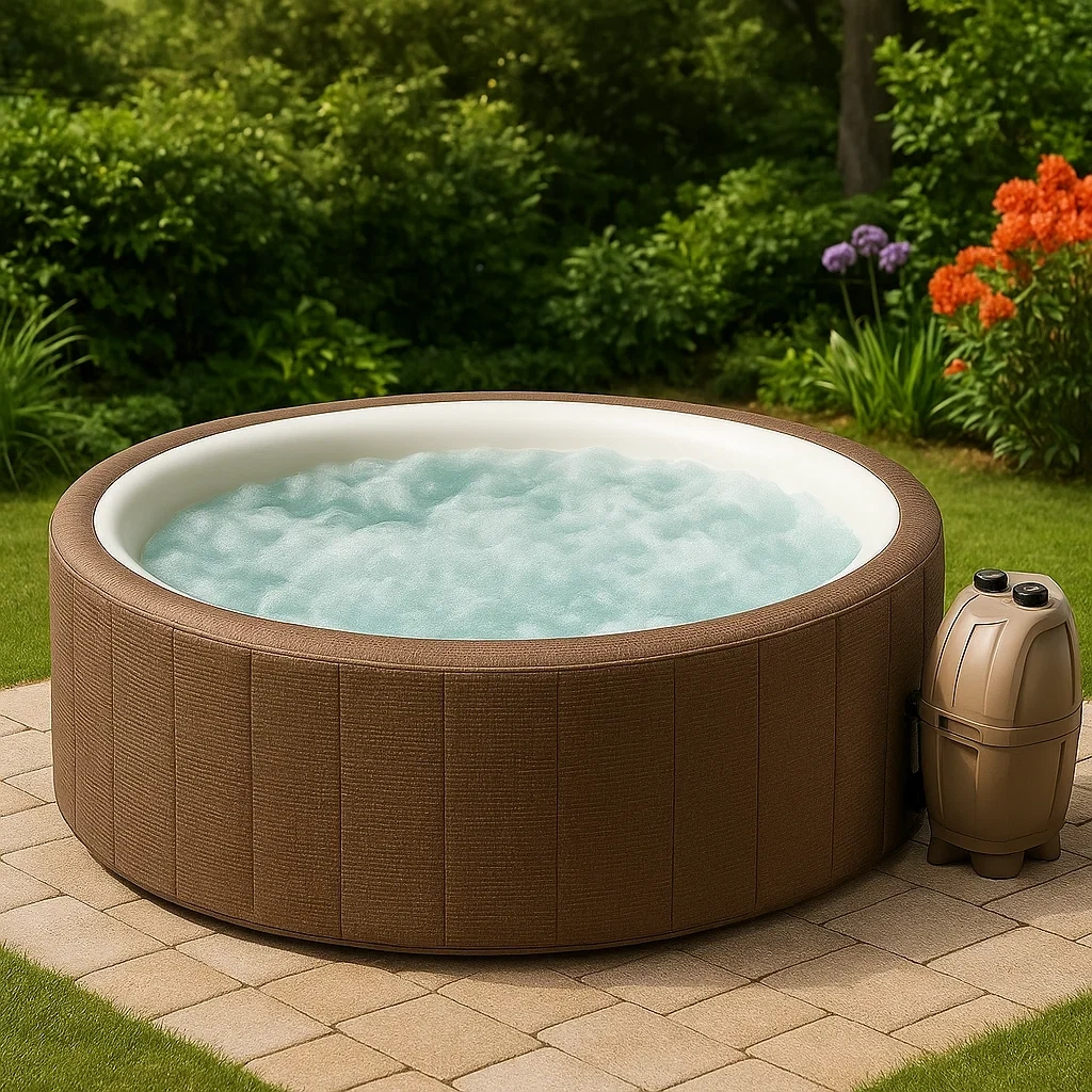 Aufblasbarer Whirlpool, 196 x 196 x 71 cm, 4 Personen, rund, braun, izPktnz378dU