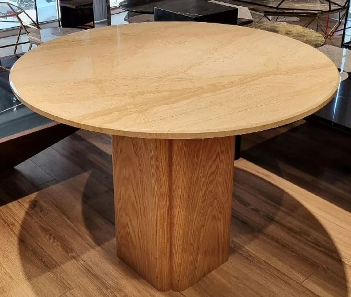 Luxury dining table beige / brown Ø 100 x H. 75 cm - Round dining room table with marble table top - Dining room furniture - Luxury furniture