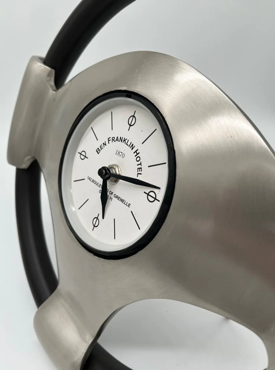 Designer Luxus Tischuhr Vintage Lenkrad mit Ständer - Edel & Prunkvoll - Tisch Uhr -1B Ware Frontglas fehlt