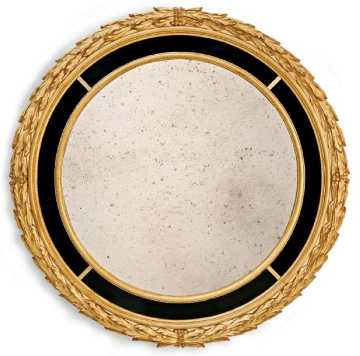 Luxury Baroque Mirror Antique Gold / Black - Round Italian Baroque Style Wall Mirror with Antique Mirror Glass - Luxury Furniture in Baroque Style - Luxury Quality - Made in Italy