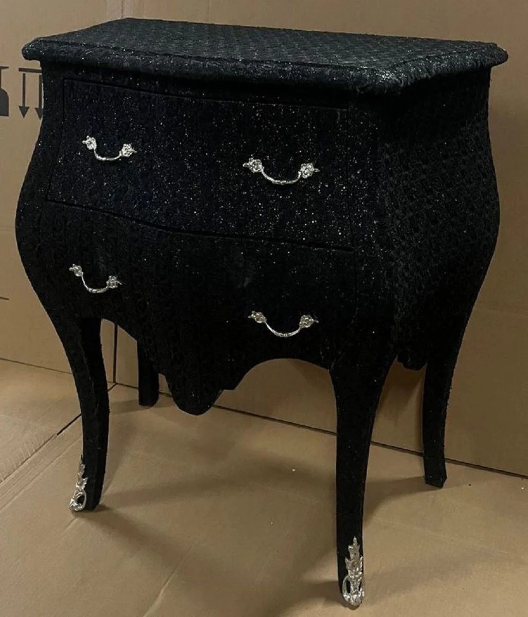 Baroque chest of drawers black glitter look / silver - handmade baroque style night dresser with 2 drawers - baroque furniture - bedroom furniture in baroque style