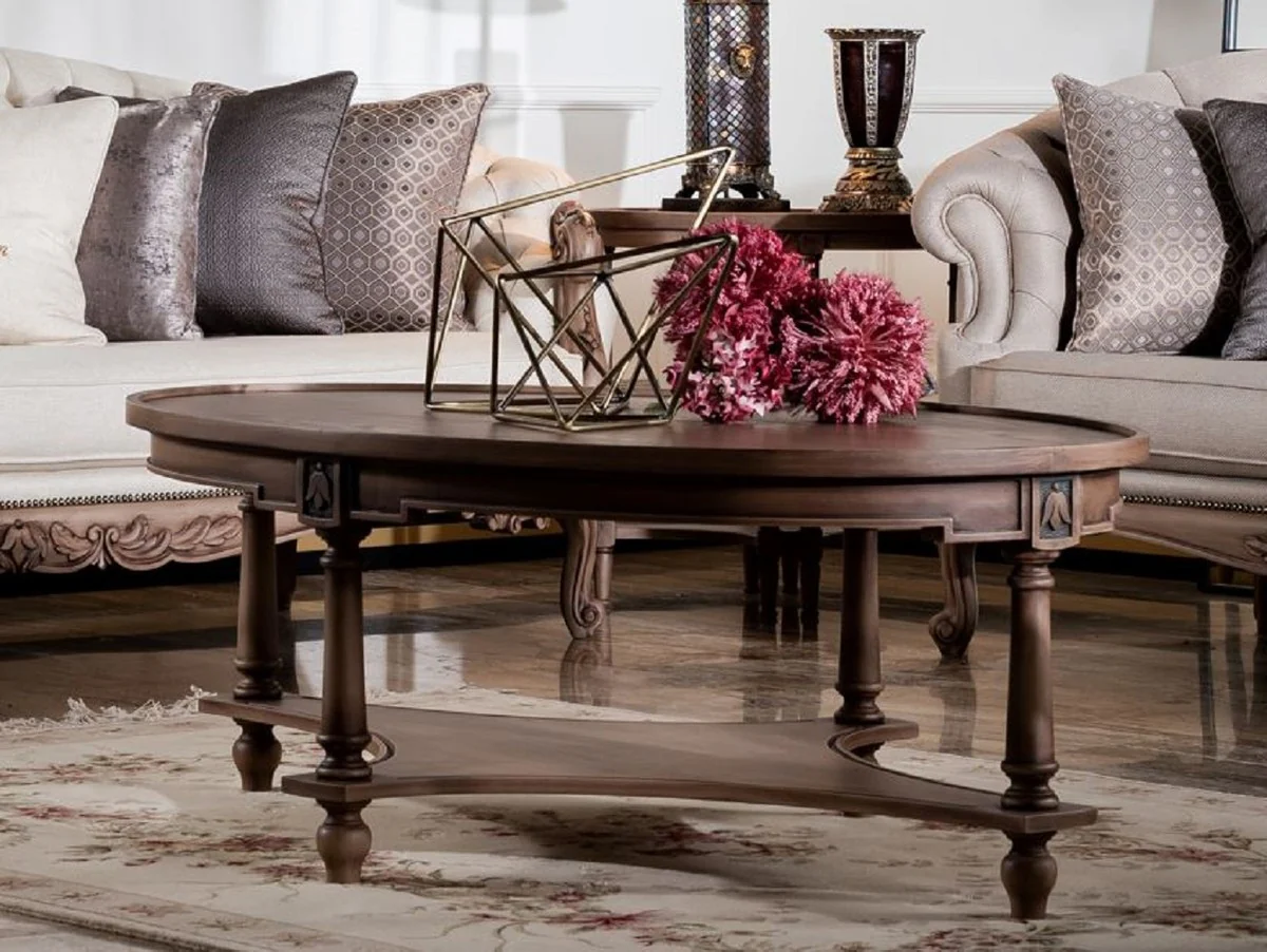 Luxury Baroque Coffee Table Brown - Oval Solid Wood Living Room Table in Baroque Style - Baroque Living Room Furniture