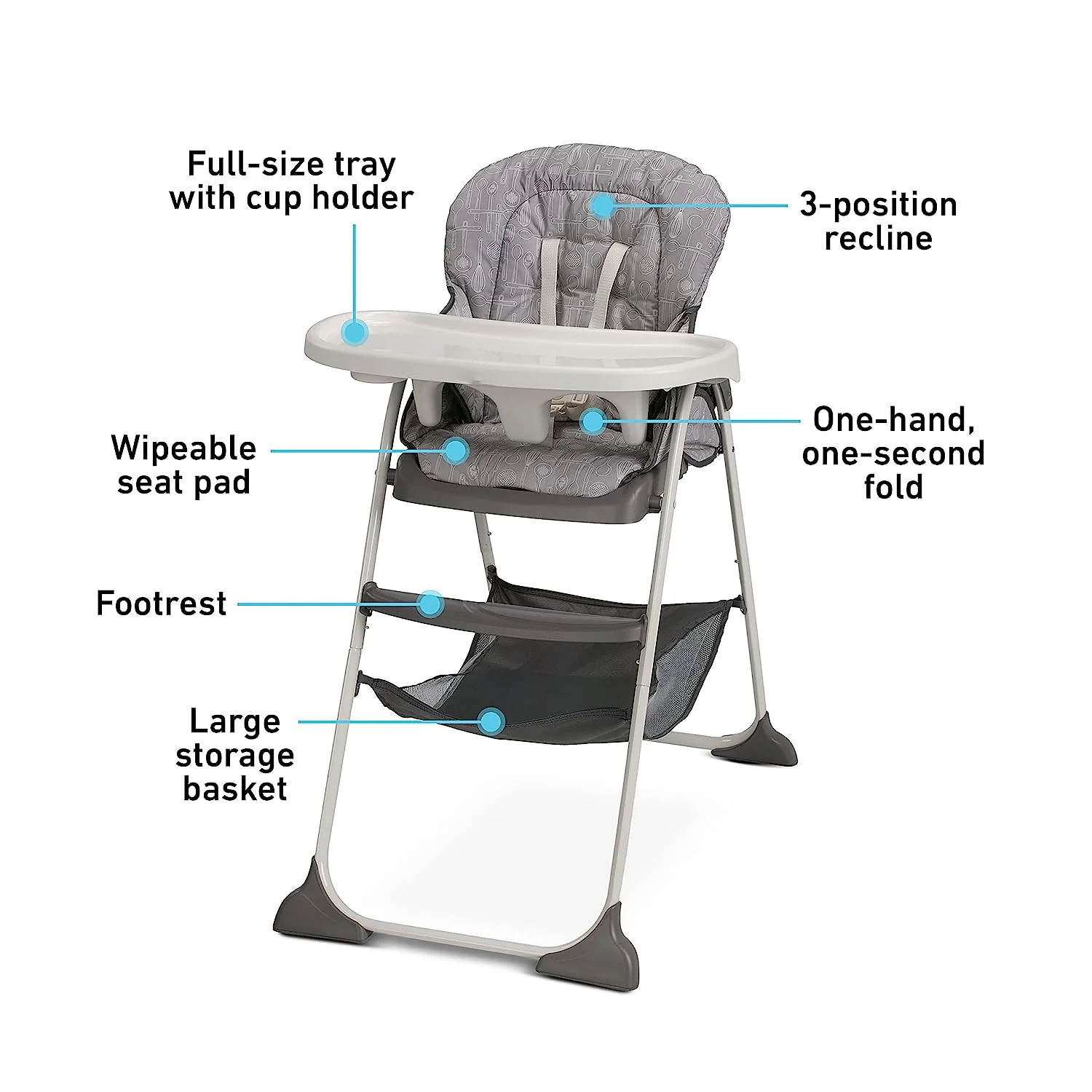 Slim Snacker Hochstuhl, ultrakompakter Hochstuhl, Whisk