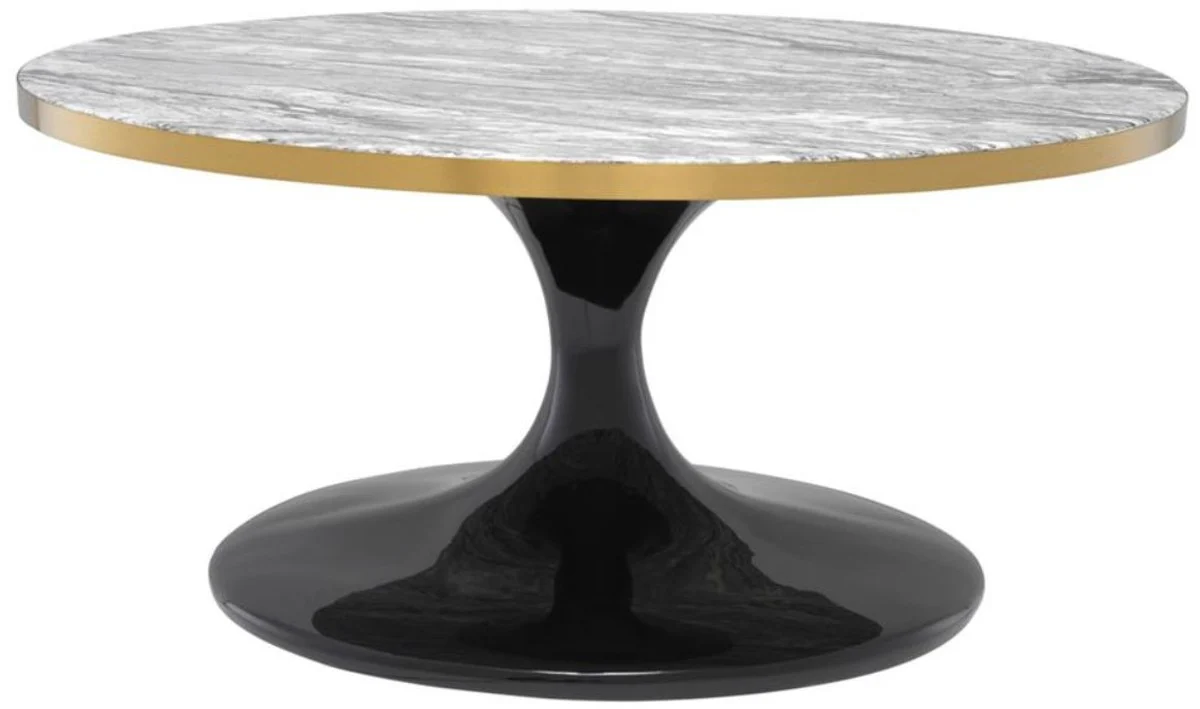Luxury coffee table gray / brass / black Ø 90 x H. 41 cm - Round living room table