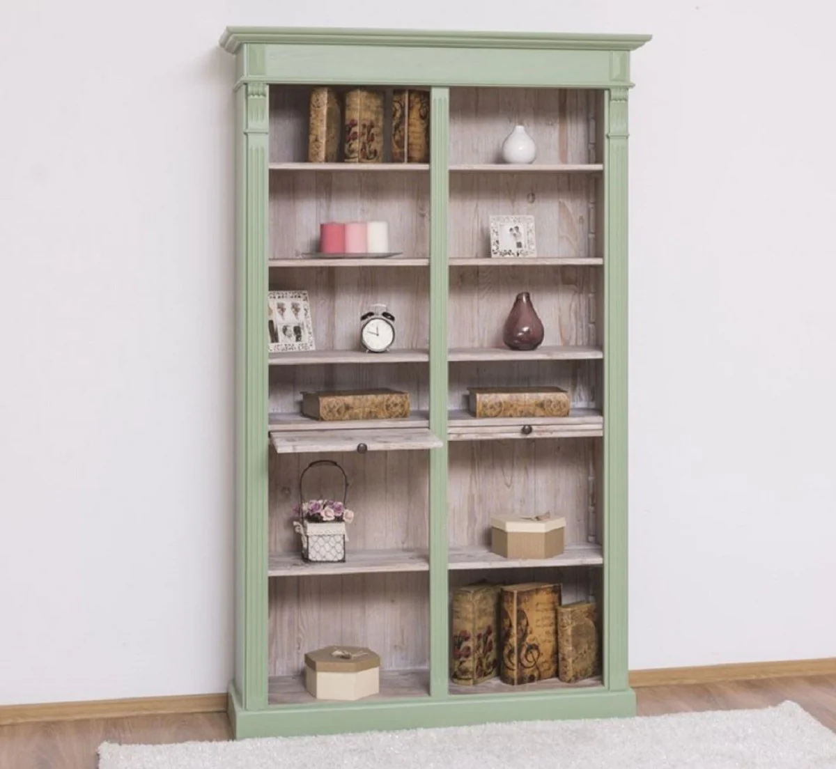 Country house style bookcase green / natural colors 120 x 37 x H. 197 cm - solid wood cabinet - shelf cabinet - living room cabinet - country house style furniture
