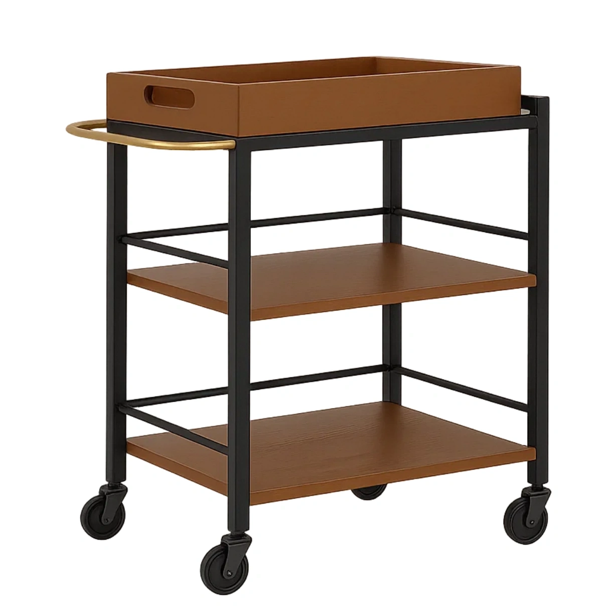 Kücheninsel, Küchenwagen mit Rollen und Holzregalen, braun und schwarz, 60 x 40 x 80 cm, für die heimische Küche. – 4NI9Kr538Ttx