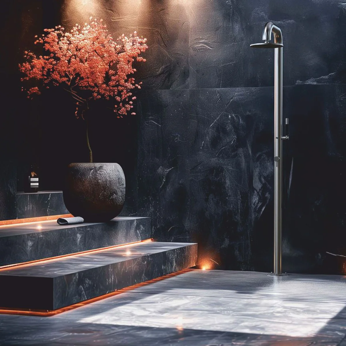 Luxury shower column with hand shower silver / black H. 230 cm - Made in Italy