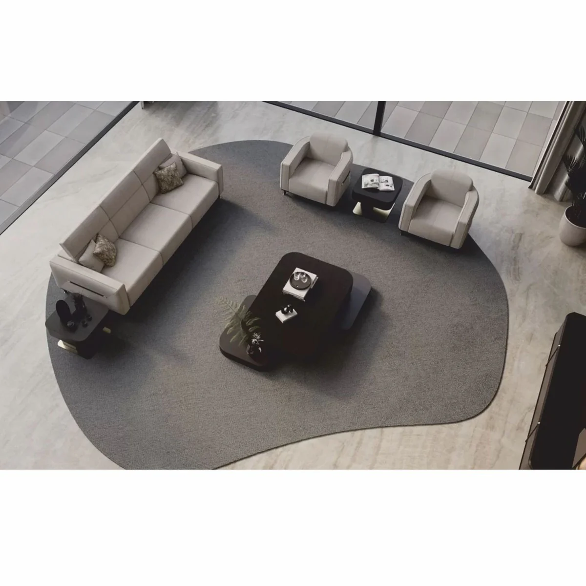 Luxury Living Room & Hotel Sofa Light Gray / Black / Brass 260 cm - Luxury Furniture