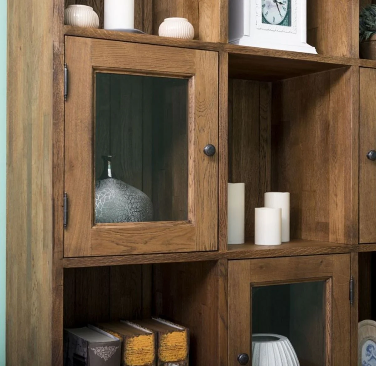 Country house style cupboard brown 130 x 50 x H. 240 cm - solid wood living room cupboard with 6 doors - country house style living room furniture