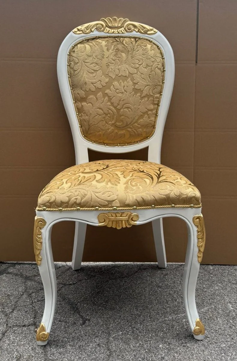 Luxus Barock Esszimmer Stuhl Gold / Weiß / Gold H. 108 cm - Barock Möbel