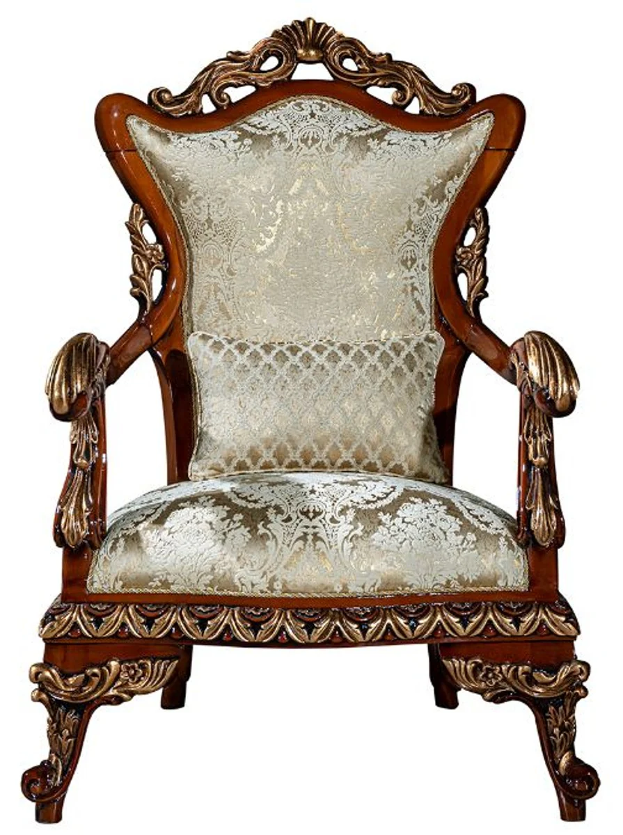 Luxury baroque living room set gold / brown / bronze - 2 sofas & 2 armchairs & 1 coffee table - living room furniture in baroque style - noble and magnificent