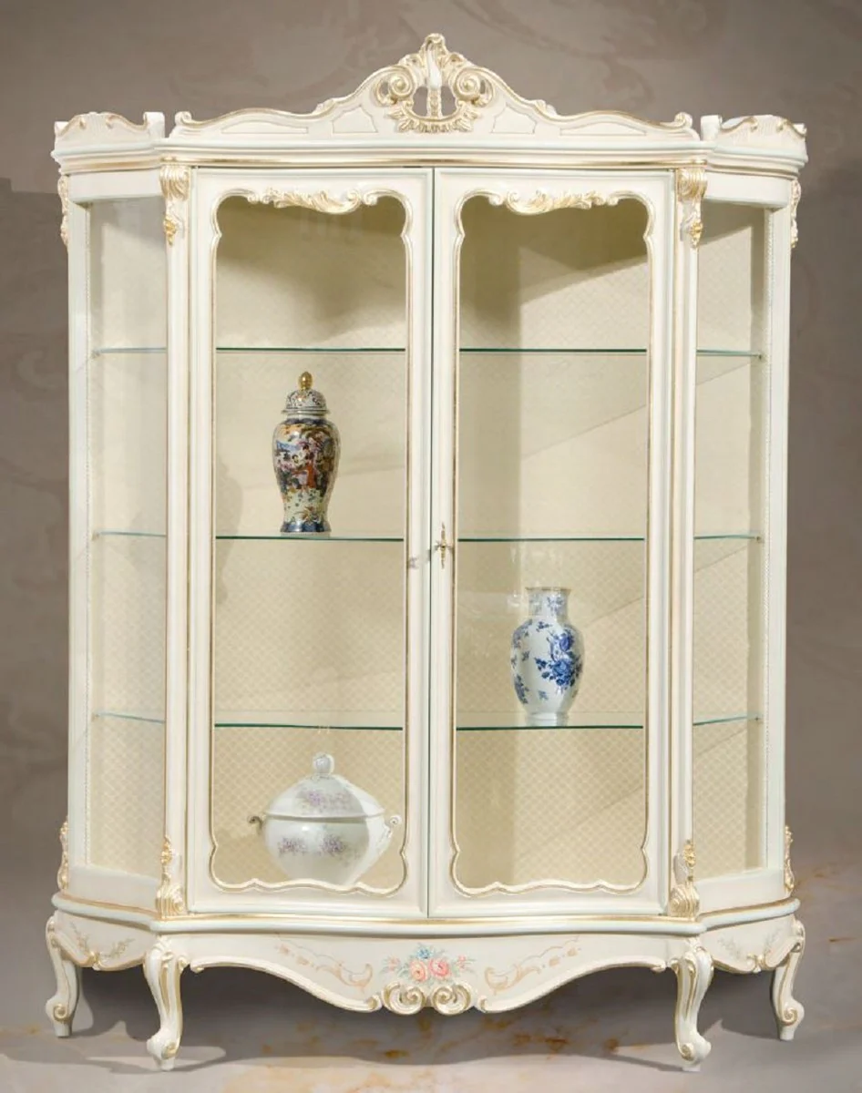 Luxury Baroque display cabinet white / cream / multicolored / gold - Handmade display cabinet with 2 doors - Magnificent Baroque furniture - Luxury quality - Made in Italy