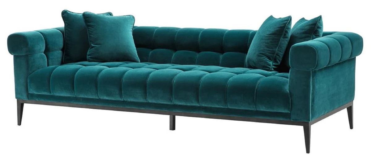 Luxury velvet sofa sea green / black 240 x 98 x H. 69 cm - Living room sofa with 4 cushions - Living room furniture - Luxury furniture