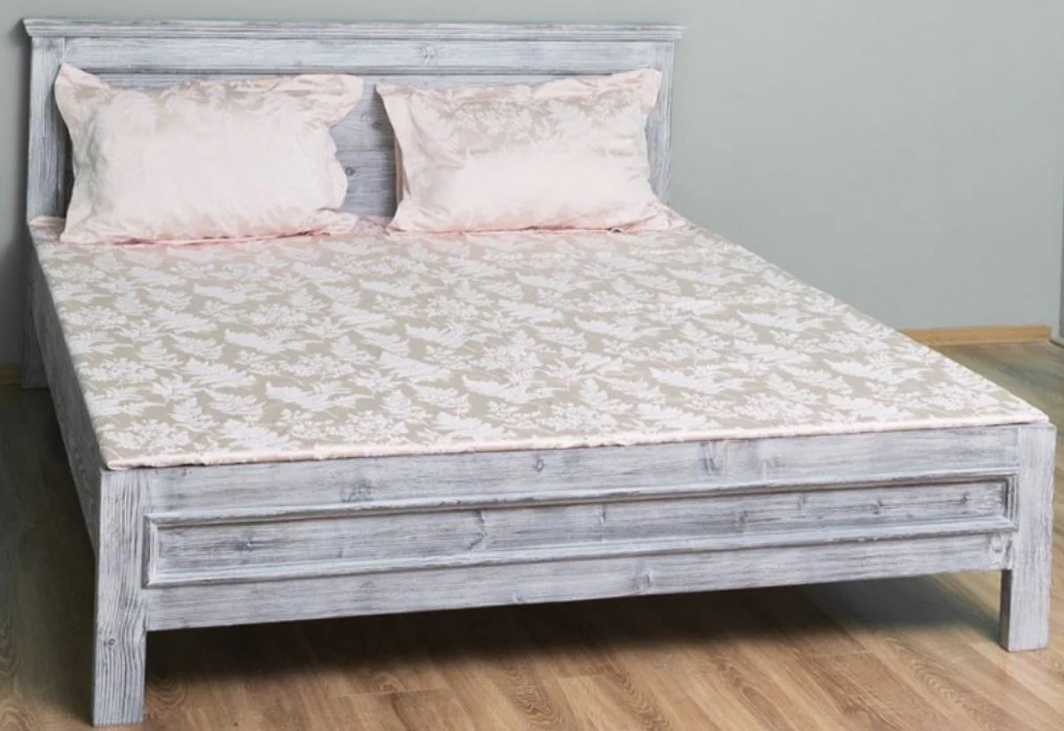 Country house style solid wood bed antique gray 140 x 200 x H. 93 cm - country house style bedroom furniture