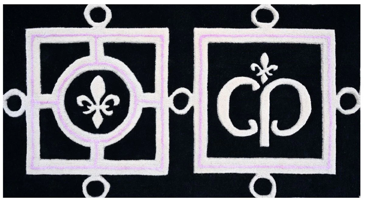 Luxus Barock Teppich Schwarz / Weiß / Lila - Verschiedene Größen