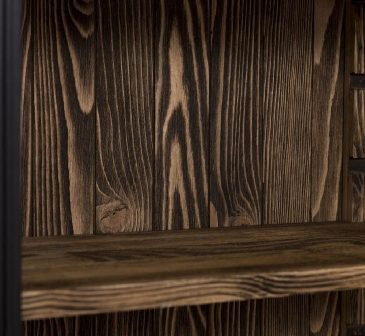 Country house style shelf cabinet black / dark brown 180 x 39 x H. 197 cm - solid wood cabinet - bookcase - living room cabinet - office cabinet - country house style furniture