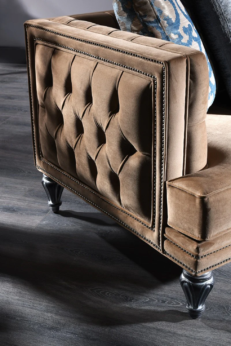 Luxury Baroque Chesterfield Sofa Beige / Silver 250 x 92 x H. 85 cm - Baroque Furniture