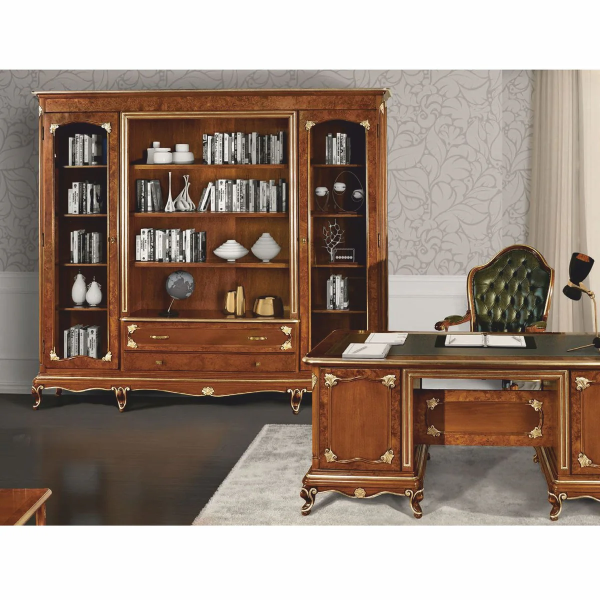 Luxus Barock Bücherschrank Braun / Gold 250 x H. 227 cm - Made in Italy
