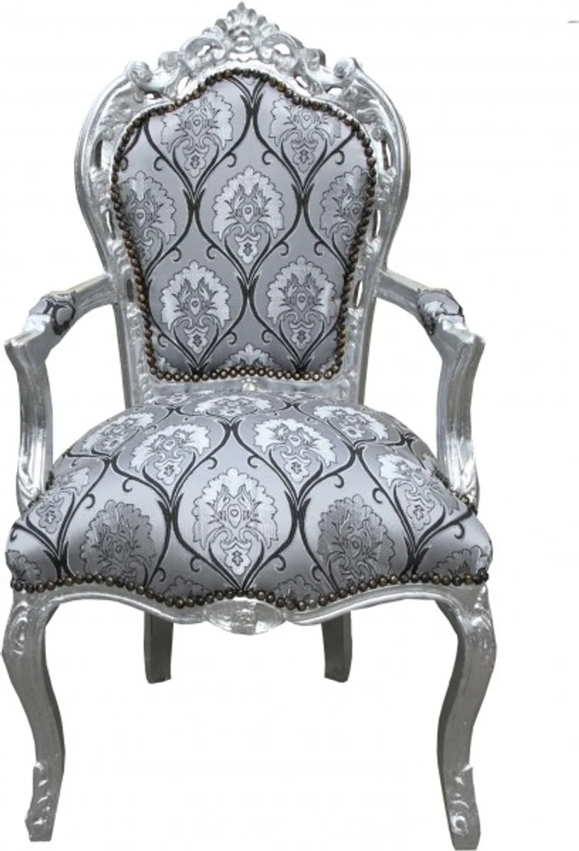 Baroque dining room with armrests silver-black pattern / silver - antique style furniture