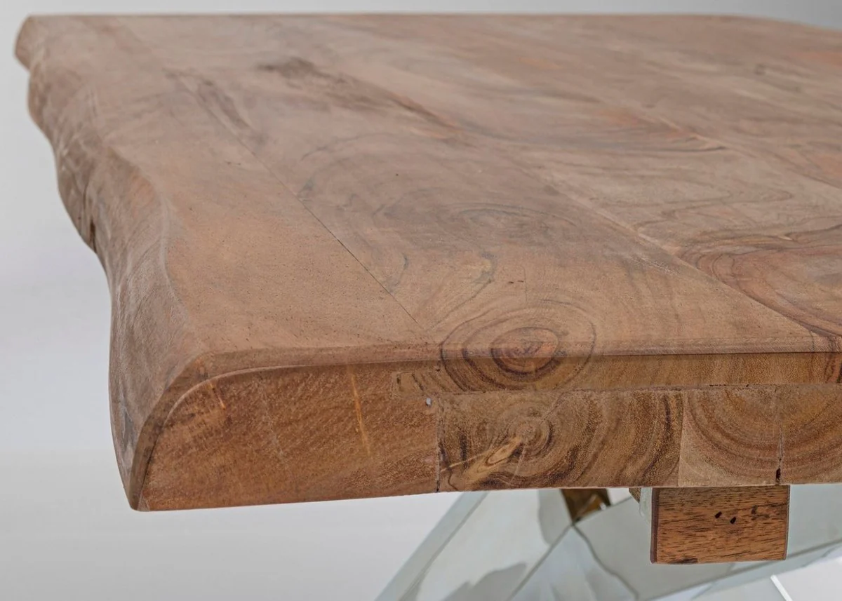 Luxury dining table brown / silver 180-260 x 90 x H. 77 cm - Extendable kitchen table with solid wood table top and stainless steel legs - Dining room furniture - Kitchen furniture - Luxury furniture