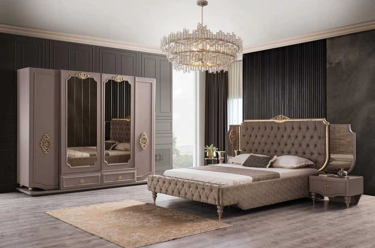 Luxury baroque bedroom wardrobe gray / gold 267 x 73 x H. 223 cm - noble solid wood wardrobe - bedroom furniture in baroque style - luxury quality