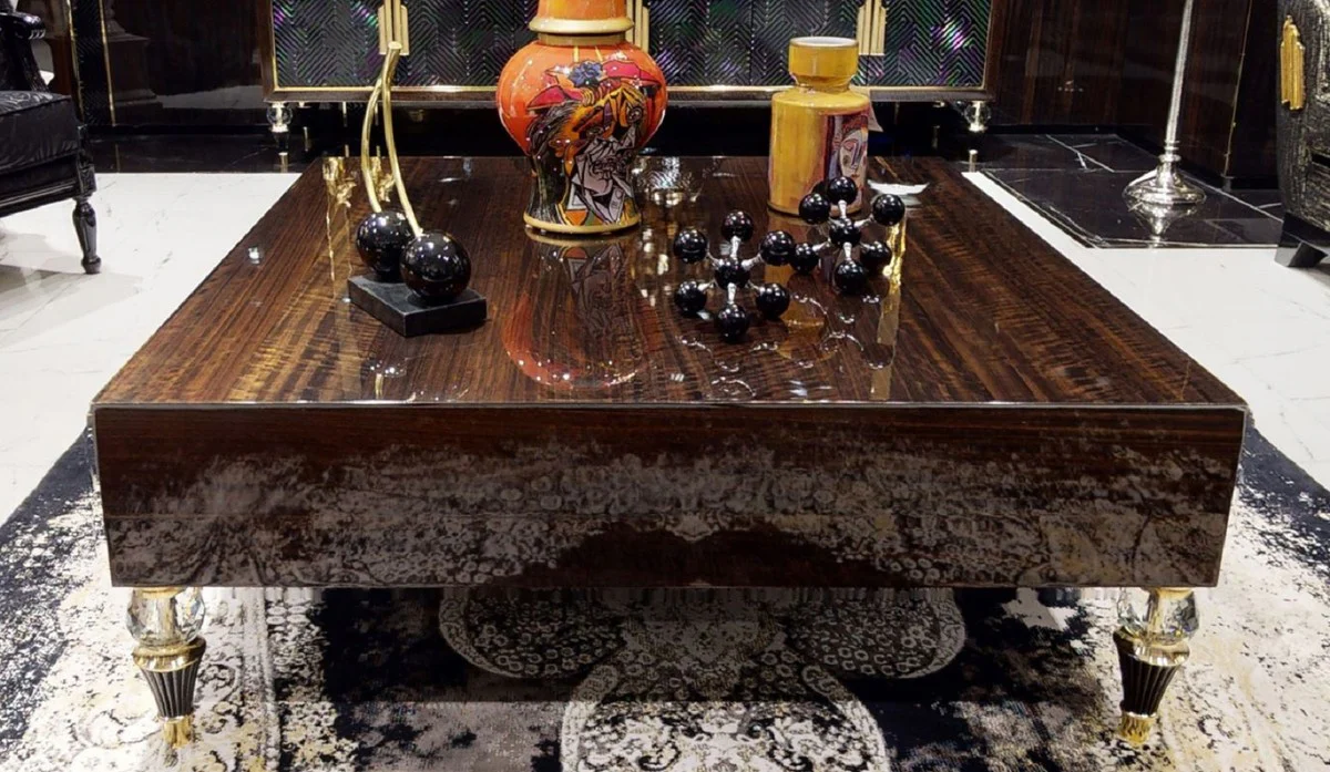 Luxury coffee table dark brown / black / gold 110 x 110 x H. 40 cm - Square living room table - Living room furniture - Solid wood furniture - Luxury furniture - Luxury furnishings