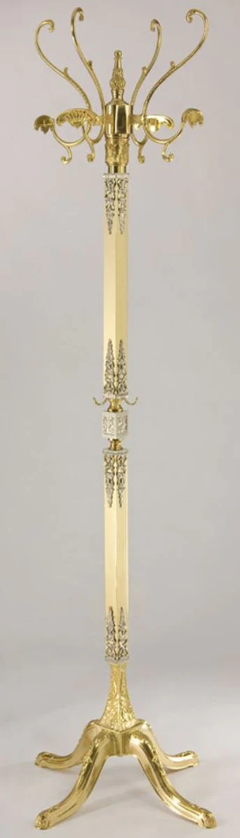 Luxury baroque coat rack gold / cream / silver 40 x 40 x H. 178 cm - Elegant brass clothes rack - Baroque hotel cloakroom furniture