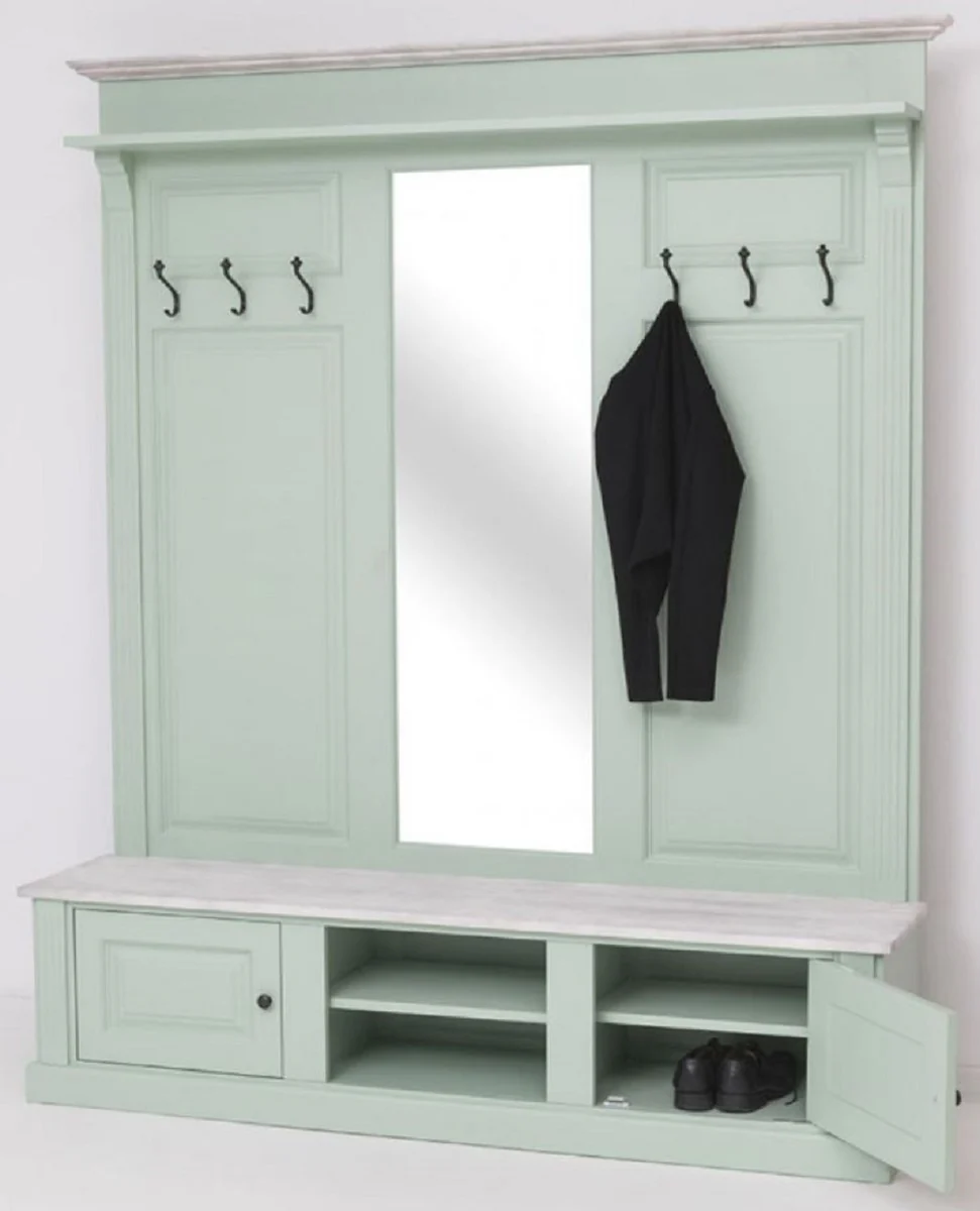 Country house style wardrobe mint green / gray 180 x 41 x H. 210 cm - solid wood wardrobe with mirror - solid wood wardrobe furniture - country house style wardrobe furniture