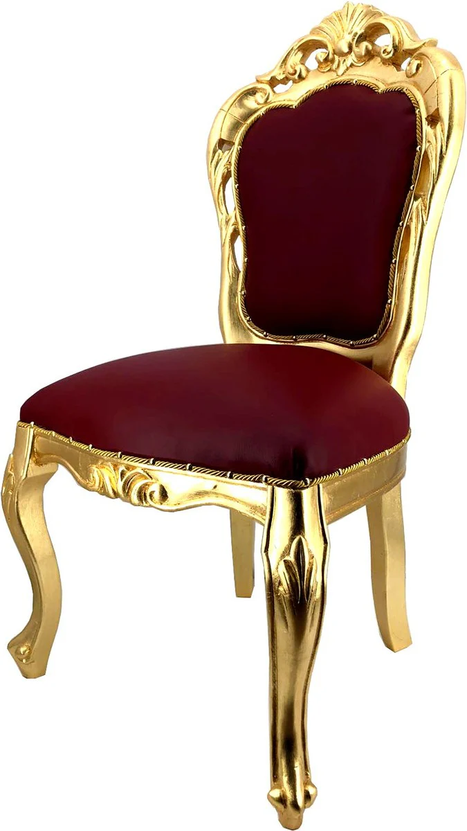 Luxury Baroque Dining Room Chair Bordeaux Red Leather Look / Gold - Designer Baroque Chair - Luxury Quality