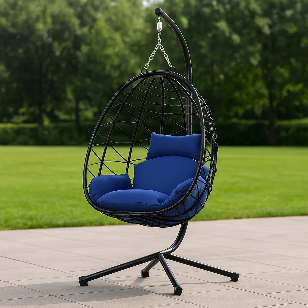 Eiförmiger Hängesessel, schwarz, Stahl, für den Außenbereich, 95 x 95 x 196 cm