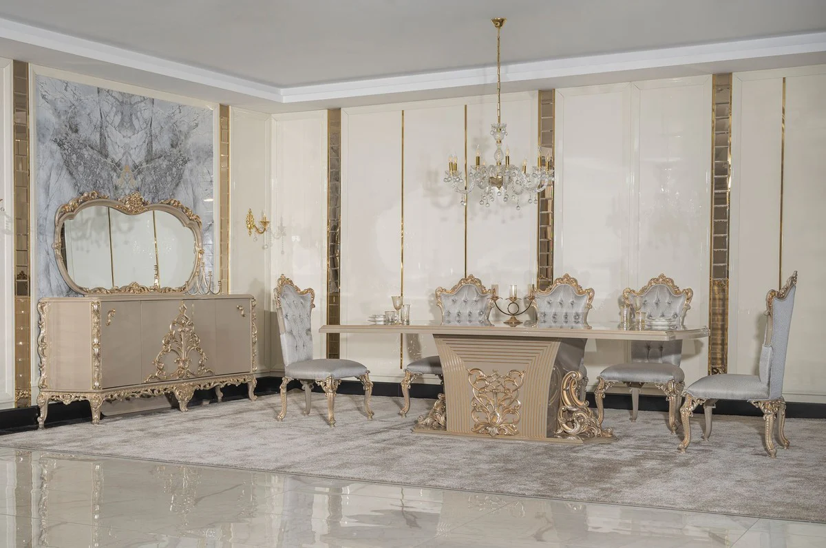 Luxury Baroque Dining Room Chair Silver / Gray / Gold - Magnificent Baroque Style Kitchen Chair - Luxury Dining Room Furniture in Baroque Style - Baroque Furniture - Noble & Magnificent