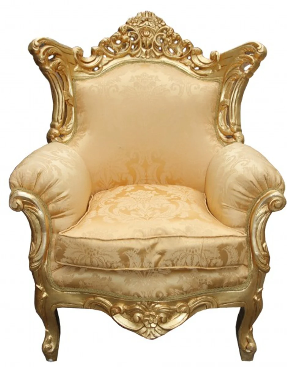 Antik Stil Wohnzimmer Barock Sessel Al Capone Mod Gold Blumen Muster / Gold - Edel & Prunkvoll